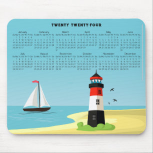 Mousepad Mouse Calendário 2024 da Cena do Farol