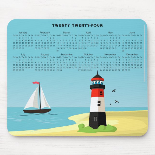 Mousepad Mouse Calendário 2024 da Cena do Farol (Frente)