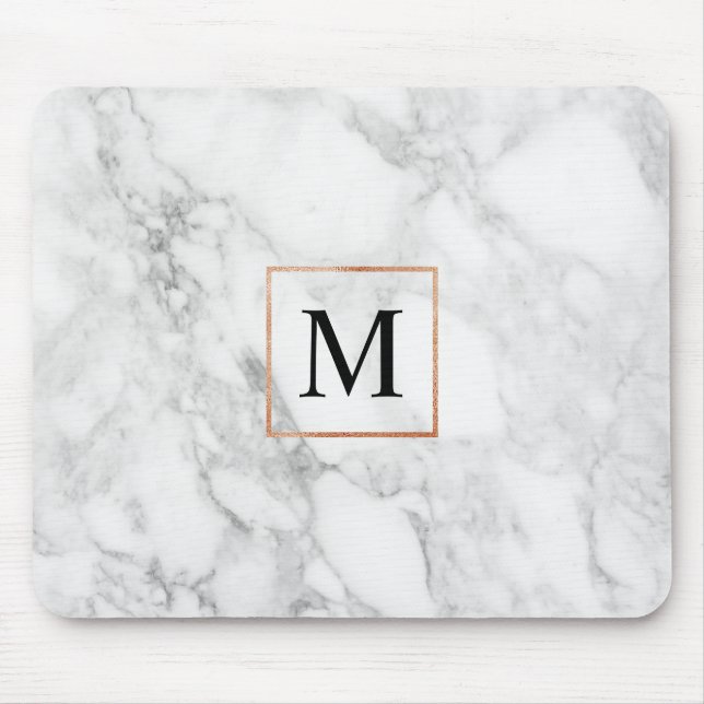 Mousepad Mouse com Mouse Marble e Faux Foil Border Monogram (Frente)