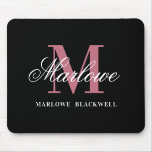 Mousepad Mouse com Script de Monograma Rosa Rosa Blush Mode
