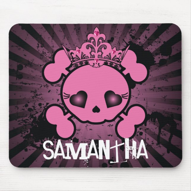 Mousepad Mouse Cor-de-Rosa EMO Crossbones Personalizados (Frente)