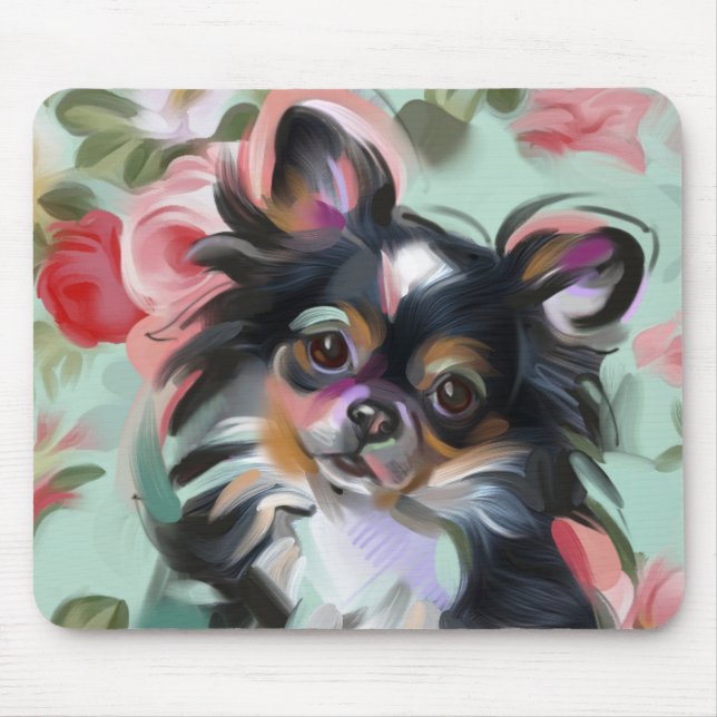 Mousepad Mouse de Arte de Cão Floral Chihuahua (Frente)