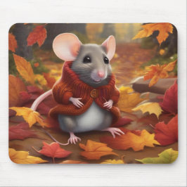Mousepad Mouse de outono Adorável com Folhas de Mouse