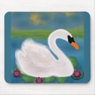 Mousepad Mouse de pintura de Cisne Branco