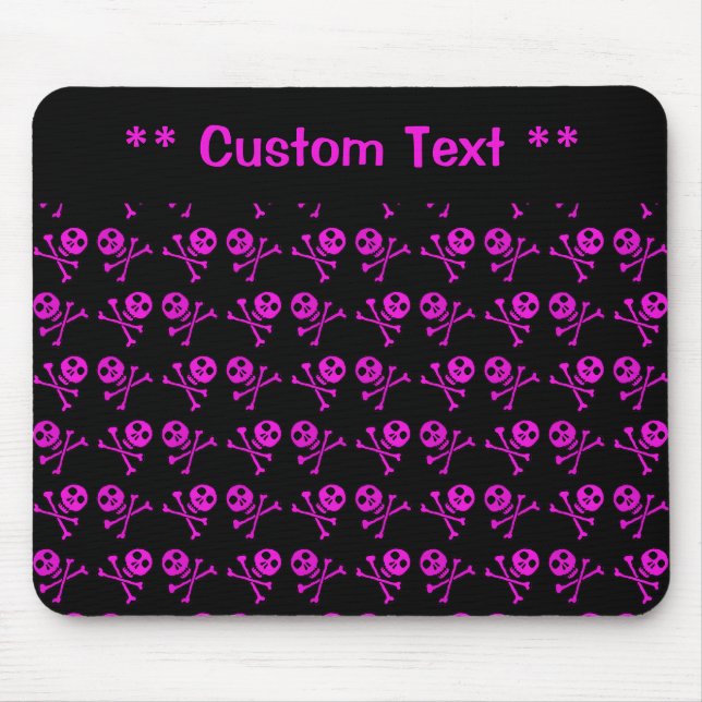 Mousepad Mouse de Skulls Rosa com Texto Personalizado (Frente)
