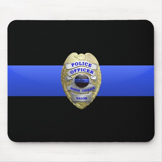 Mousepad Mouse do Crachá da Polícia de Linha Azul fina (Frente)
