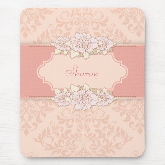Mousepad Mouse Floral de Damasco Rosa (Frente)