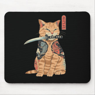 Mousepad Mouse Gato Samurai Japonês ruim
