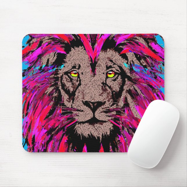 Mousepad Mouse Lion Rosa - Desenho Do Retrato Lion Face (Com mouse)