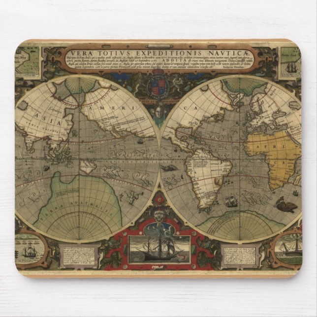 Mousepad Mouse Map do Mundo Hondius 1595 (Frente)