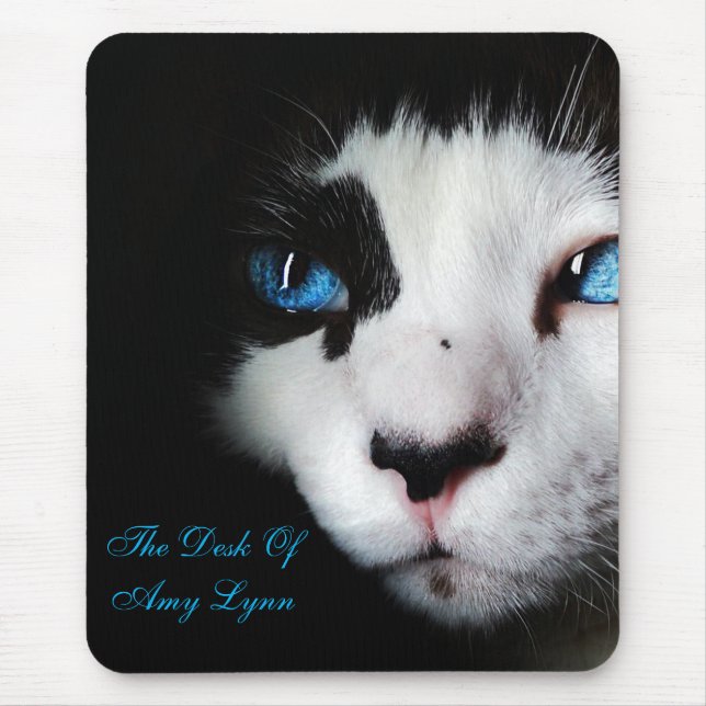 Mousepad Mouse-Pad de Gato de Tuxedo Olhado Azul Misterioso (Frente)