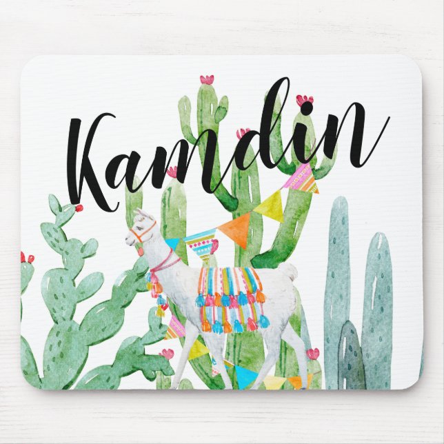 Mousepad Mouse Personalizado Boho Llama Bohemian Cactos D (Frente)