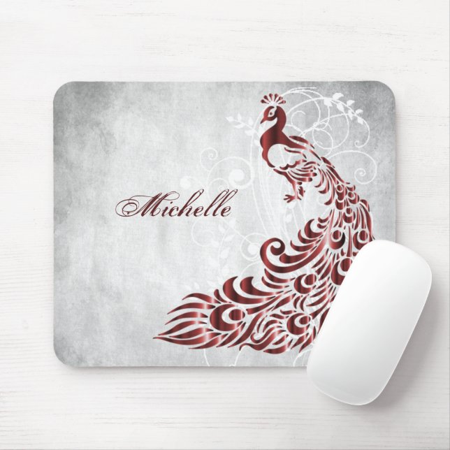 Mousepad Mouse Personalizado Pavão Vermelho (Com mouse)