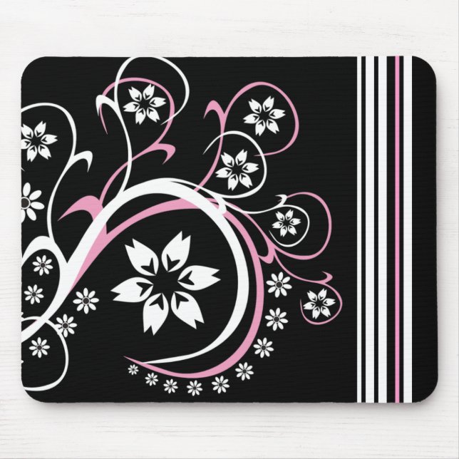 Mousepad Mouse Preto, Branco E Rosa (Frente)