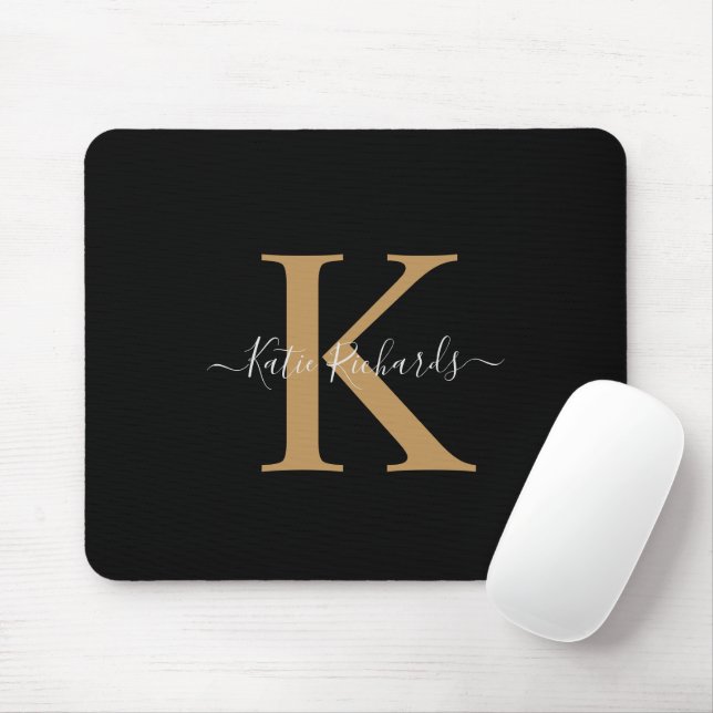 Mousepad Mouse preto e Dourado Monograma (Com mouse)
