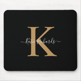 Mousepad Mouse preto e Dourado Monograma