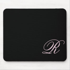 Mousepad Mouse Preto, Preto, com Script Monograma Rosa