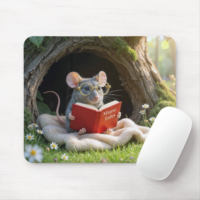Mousepad Mouse Reading a Red Book On a Blanket (Com mouse)