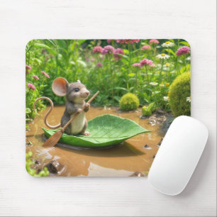 Mousepad Mouse Remando um Barco Verde Folha
