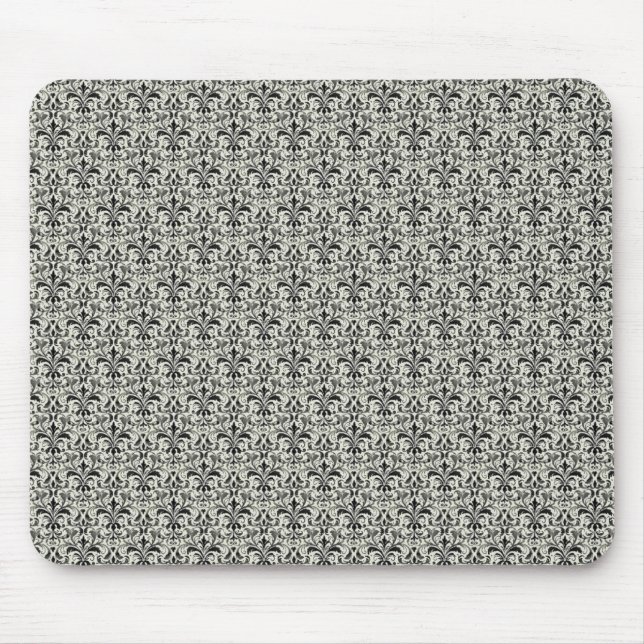 Mousepad Mouse Romântico Damask, Cinza (Frente)