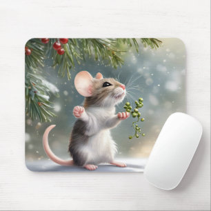 Mousepad Mouse segurando um Mistletoe Sprig