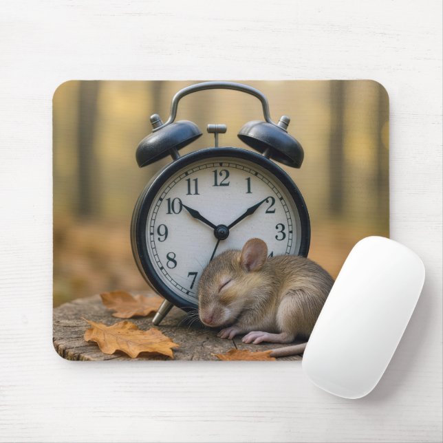 Mousepad Mouse Sleeping By an Alarm Clock (Com mouse)