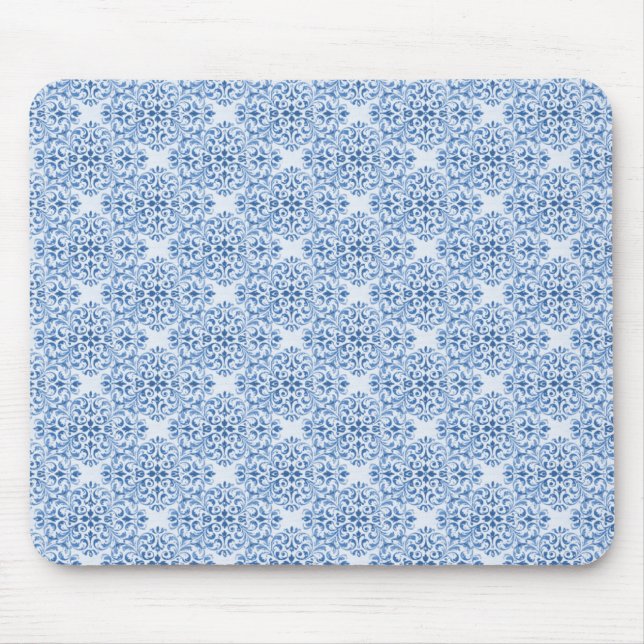 Mousepad Mouse sofisticado Damask, Azul Claro (Frente)