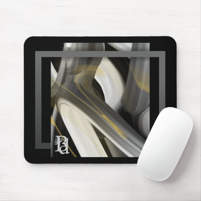 Mousepad Mouse Trend Abstrato Art Black White Dourado (Com mouse)