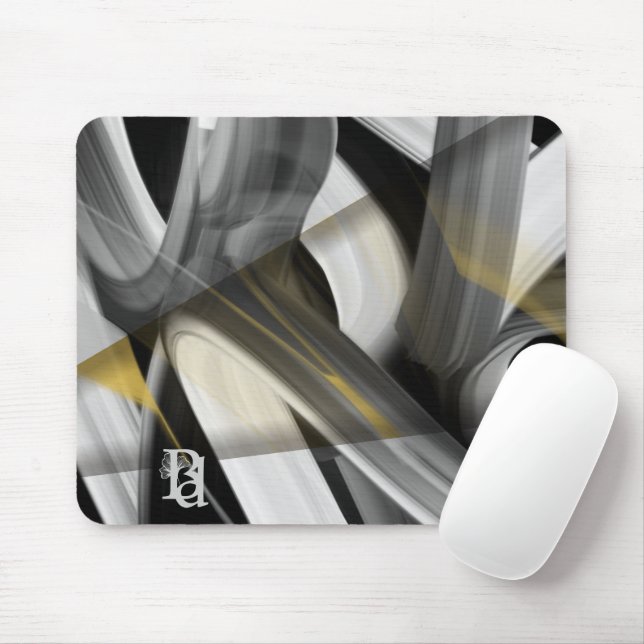 Mousepad Mouse Trend Abstrato Art Black White Dourado (Com mouse)