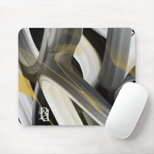 Mousepad Mouse Trend Abstrato Art Black White Dourado (Com mouse)