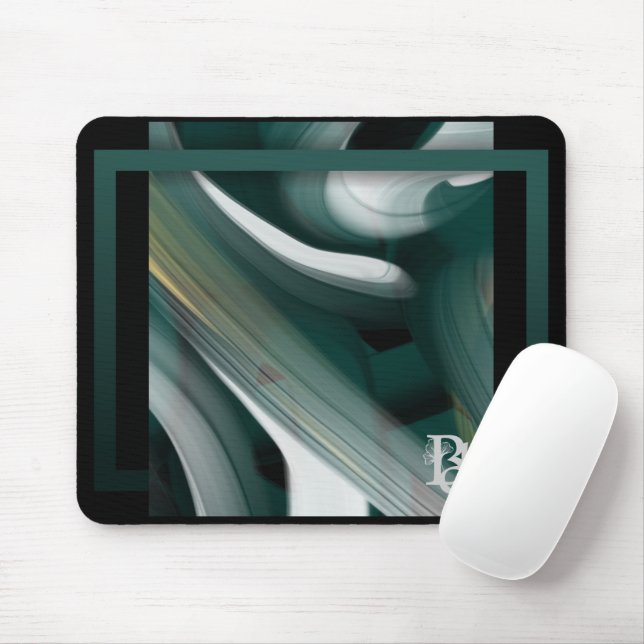 Mousepad Mouse Trend Abstrato Art Black White Green (Com mouse)