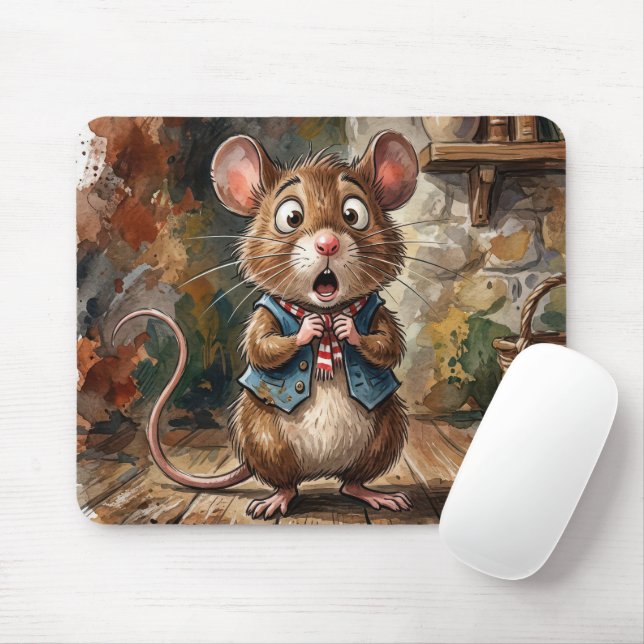 Mousepad Mouse with a Surprised Look  (Com mouse)
