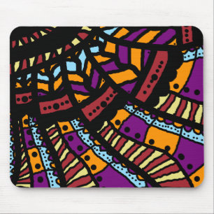 Mousepad Mousemat, arte abstrato de rabiscos, laranja roxo