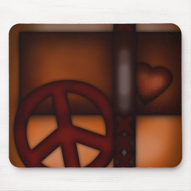 Mousepad Mousemat, coração rústico e sinal de paz (Frente)