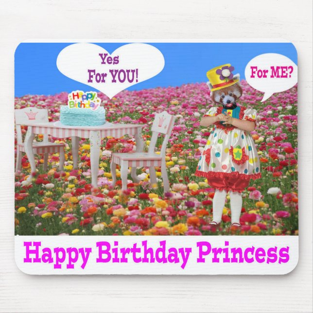 Mousepad mousepad. Feliz aniversário Princesa vermelha pand (Frente)