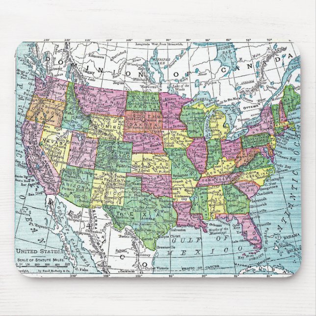 Mousepad Mousepad:  Mapa dos Estados Unidos, 1921 (Frente)