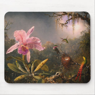 Mousepad Mousepad: Orquídea de Cattleya & três colibris