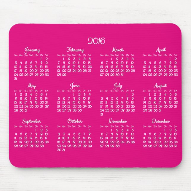 Mousepad Mouses pads do Calendário 2016 - Rosa Anual (Frente)