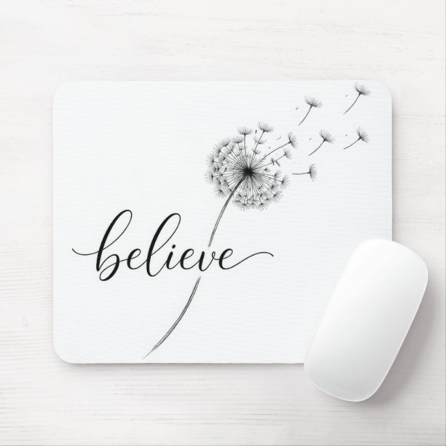 Mousepad Mudas de Dente-de-Leão com Texto Acredite (Com mouse)