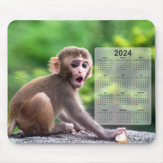 Mousepad Muito Bonito Macaco-Bebê 2024 Calendário (Frente)