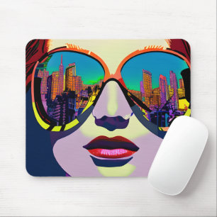 Mousepad Mulher Abstrata de Óculos de Sol com Reflexo da Ci