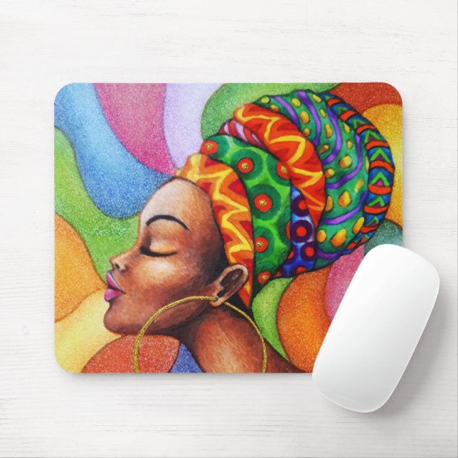 Mousepad Mulher africana com Tecido tradicional de cera (Com mouse)