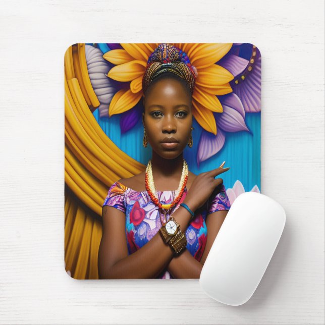 Mousepad Mulher africana linda com um relógio (Com mouse)