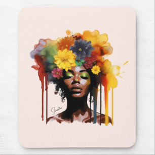 Mousepad Mulher afro-americana com cabelo afro floral
