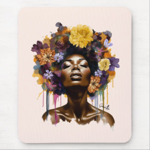 Mousepad Mulher afro-americana com cabelo afro floral (3)