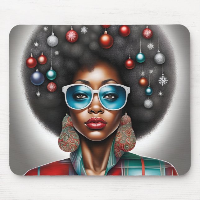 Mousepad Mulher afro, elegante e bizarra disposição de féri (Frente)