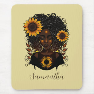 Mousepad Mulher Afro Rainha Sunflower