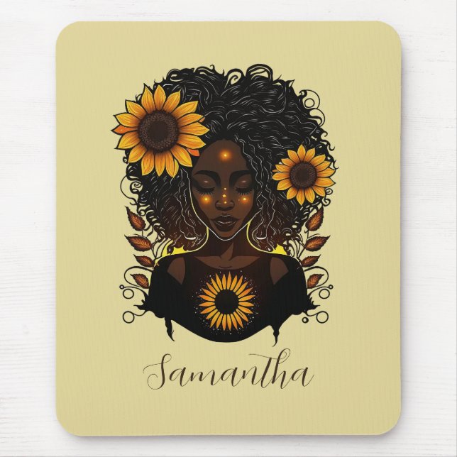Mousepad Mulher Afro Rainha Sunflower (Frente)