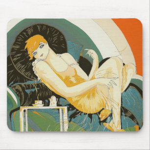 Mousepad Mulher Art Déco Antiga Reclinada no Sofá, Chompre