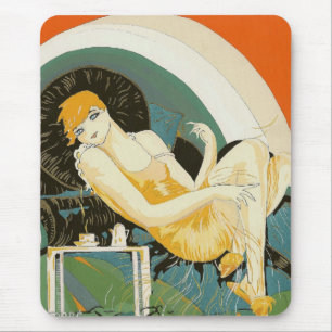 Mousepad Mulher Art Déco Antiga Reclinada no Sofá, Chompre